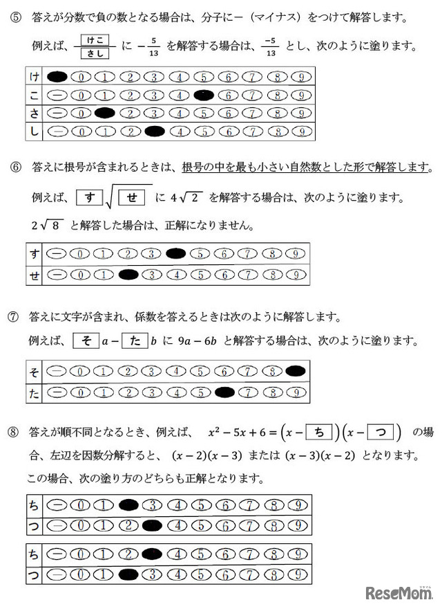 学力検査（マーク式および記述式解答）に係る注意事項