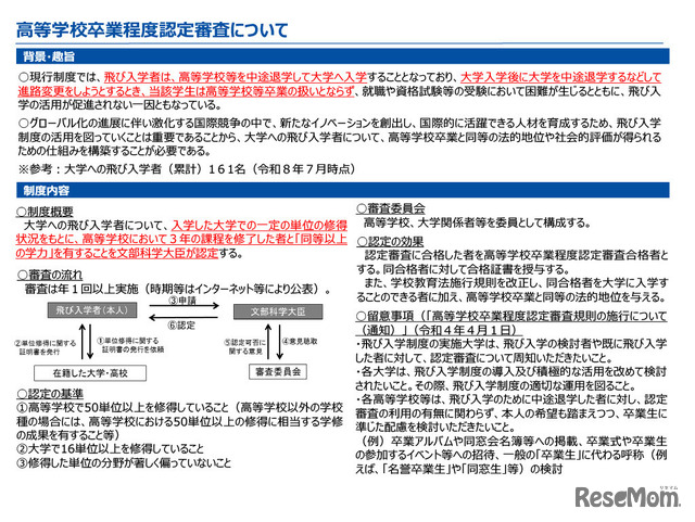 高等学校卒業程度認定審査について
