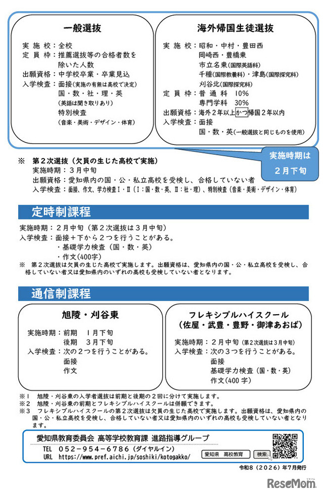リーフレット「入学者選抜方法の概略」