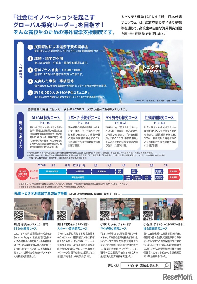 「トビタテ！留学JAPAN」募集チラシ（高校生等対象）