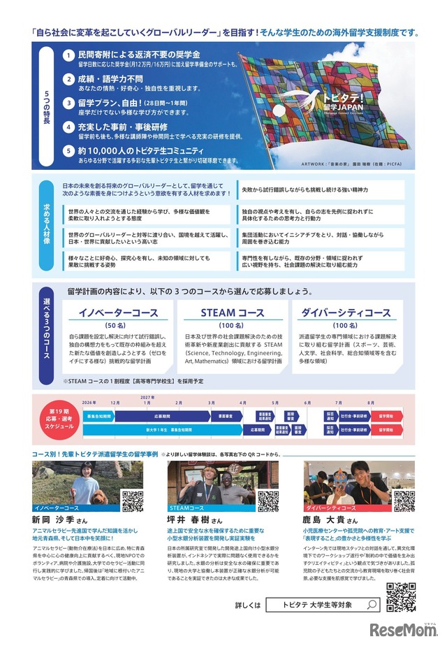 「トビタテ！留学JAPAN」募集チラシ（大学生等対象）