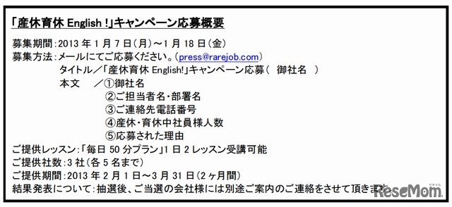 「産休育休English！」キャンペーン応募概要