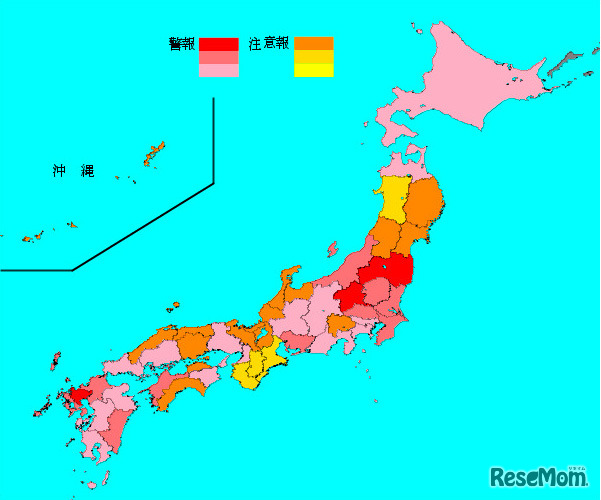 インフルエンザ流行レベルマップ 2013年 第3週（1月14日～1月20日）