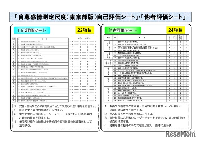 自尊感情測定尺度（東京版）自己評価シートと他者評価シート