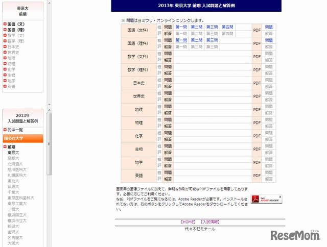 東京大学（前期）の解答速報