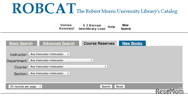 ロバート・モリス大学図書館、教科書検索システム
