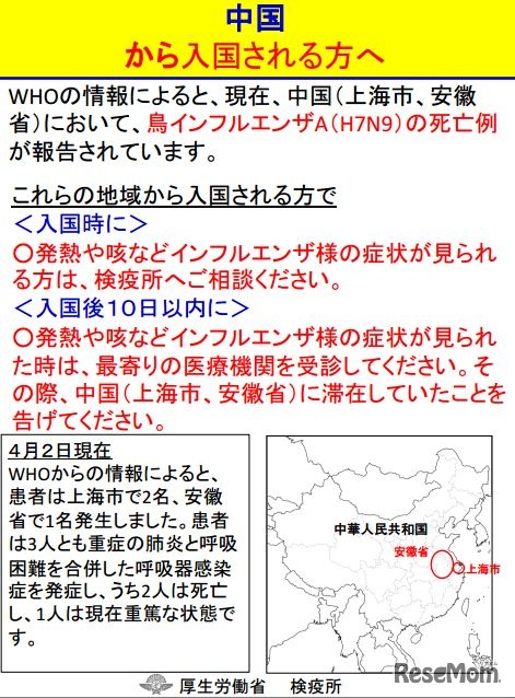 検疫所ポスター…中国から入国される方へ