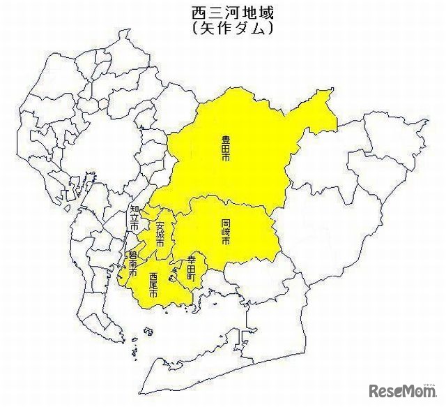 矢作ダムを水源とする西三河地域