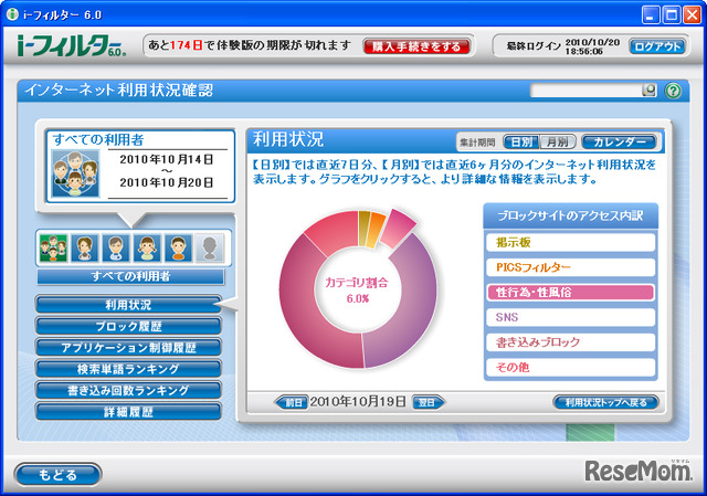 インターネット利用状況確認画面