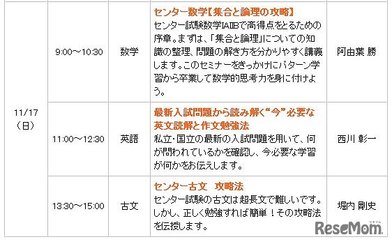 大学入試チャレンジセミナー　町田校11/17