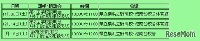 学校説明会の日程