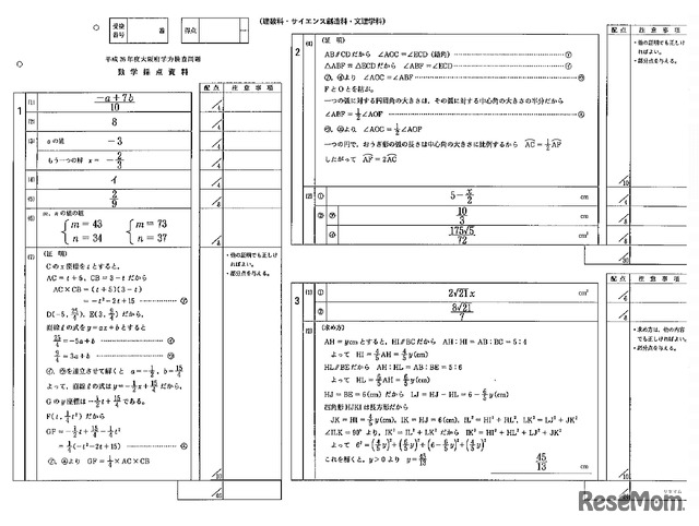 数学の解答（理数科・サイエンス創造科・文理学科）