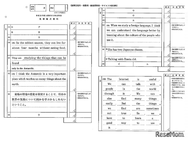 英語の解答（国際文化科・理数科・総合科学科・サイエンス創造科）