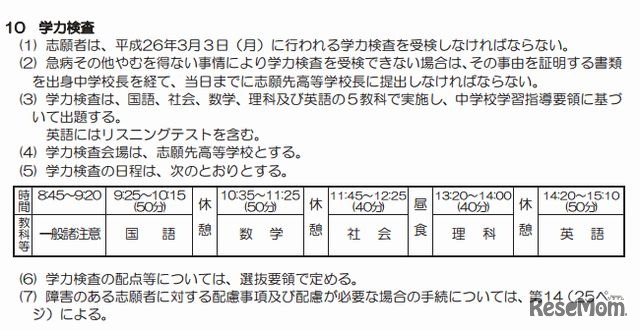 検査時間割