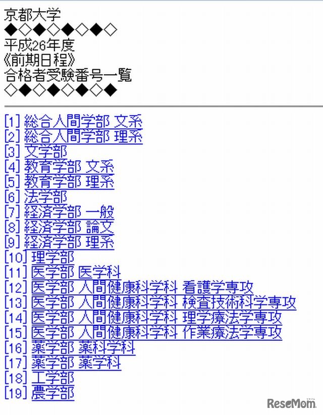 京都大学の前期日程合格者一覧を紹介するページ