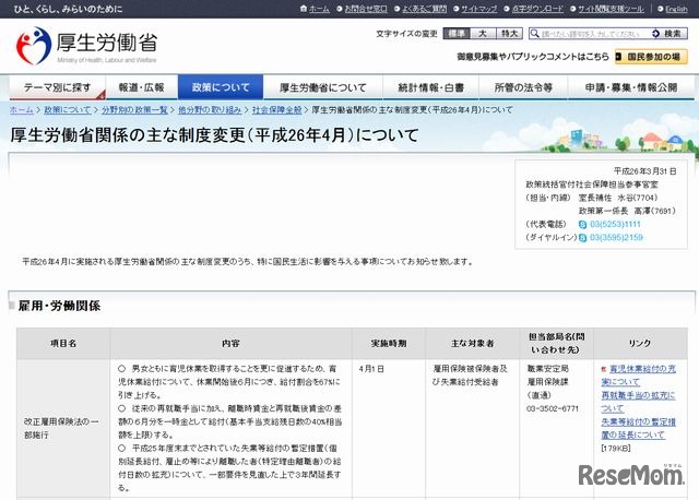 厚生労働省関連の主な制度変更