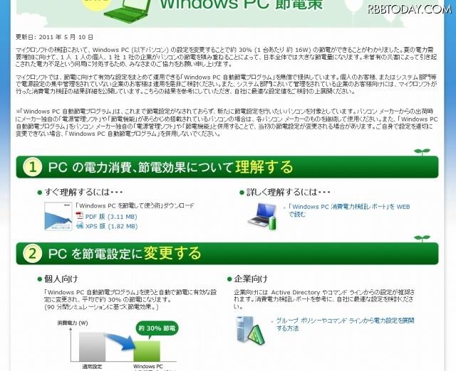 「Windows PC節電策」サイト（画像） 「Windows PC節電策」サイト（画像）