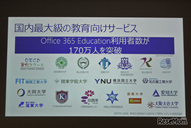 Office 365 Educationを導入している教育機関（一部抜粋）