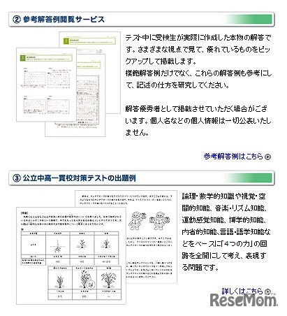 全国公立中高一貫校対策テスト　参考解答例閲覧サービス、出題例