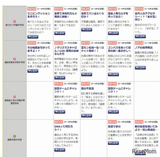 体験授業のスケジュール