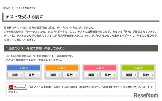 2014年6月に実施された全国テストの出題例