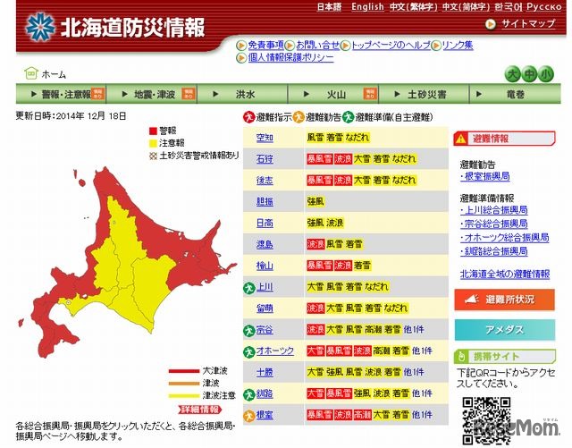 北海道防災情報のホームページ