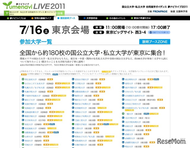 参加大学一覧・東京会場