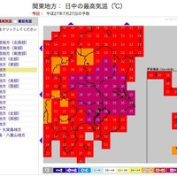 最高気温の分布図（関東地方）