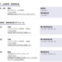 説明会・個別相談会の開催日程