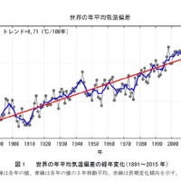 世界の年平均気温偏差の経年変化（1891～2015 年）