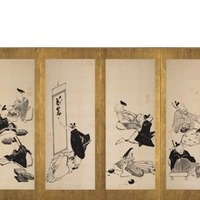 伊藤若冲　三十六歌仙図屏風（左隻）　寛政8年（1796）　岡田美術館蔵