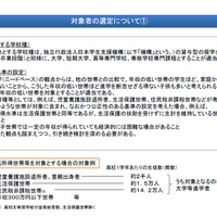 新しい給付型給付金の対象者（1/2）　画像：文部科学省　給付型奨学金制度の設計について＜これまでの議論の整理＞