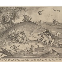 ピーテル・ブリューゲル1世（下絵）/ピーテル・ファン・デル・ヘイデン（版刻）　「大きな魚は小さな魚を食う」　1557年　エングレーヴィング　Museum BVB, Rotterdam, Netherlands
