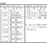 平成29年度（2017年度）千葉県公立高等学校入学者選抜　前期選抜第1日目の学力検査時間割