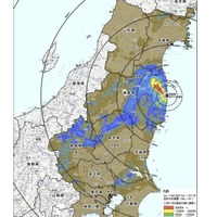 文部科学省がこれまでに測定してきた範囲及び東京都 及び神奈川県内の地表面へのセシウム134、137の沈着量の合計