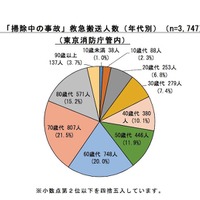 東京消防庁管内における「掃除中の事故」救急搬送人数（年代別）