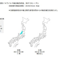 都道府県別ノロウイルス検出報告状況（2018年5月14日～5月27日）