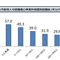 平成27年（2015年）3月新規大卒就職者の事業所規模別就職後3年以内の離職率