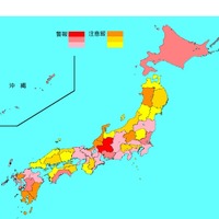 インフルエンザ流行レベルマップ　2019年第1週（2018年12月31日～2019年1月6日）