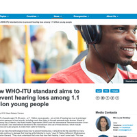 2019年2月12日にITUとの国際規格「Safe Listening Devices and Systems」発表したWHOのWebページ