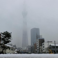 十間橋の欄干にも積雪