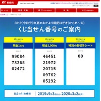 2019年夏のおたより郵便はがき（かもめ～る）くじ当選番号