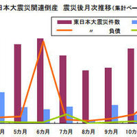 東日本大震災関連倒産　震災後月次推移（集計ベース）