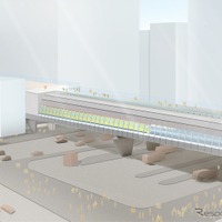 明治通り上空に設置される新駅舎