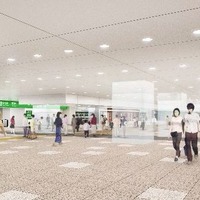 現・東口改札を90度南側に移設して誕生する東改札のイメージ。手前が自由通路。