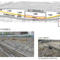 今回の見学エリア（上）と、エリア内の築堤部分（写真左）。4月10日からは、このエリアの映像がYouTubeの「JR東日本公式チャンネル」で公開される。