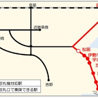 QRコードリーダー併設自動改札機の設置駅。松坂駅には有人改札口にQRコードの読取専用端末が設けられる。