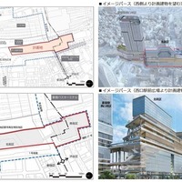 新宿駅西南口再開発の位置図と配置図。