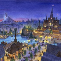 『アナと雪の女王』のエリア「フローズンキングダム」全景（夜）