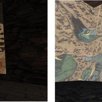 妖怪画の展示（左）と没入型のメタバースおばけ屋敷（右）